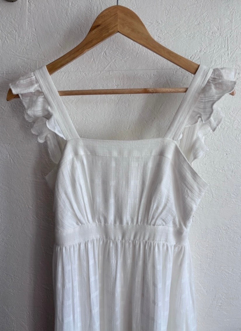 Ever New Melbourne 100% Cotton White Sleeveless Ruffle Lace Side Zip Midi Boho Dress