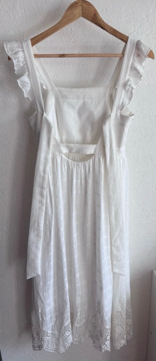 Ever New Melbourne 100% Cotton White Sleeveless Ruffle Lace Side Zip Midi Boho Dress