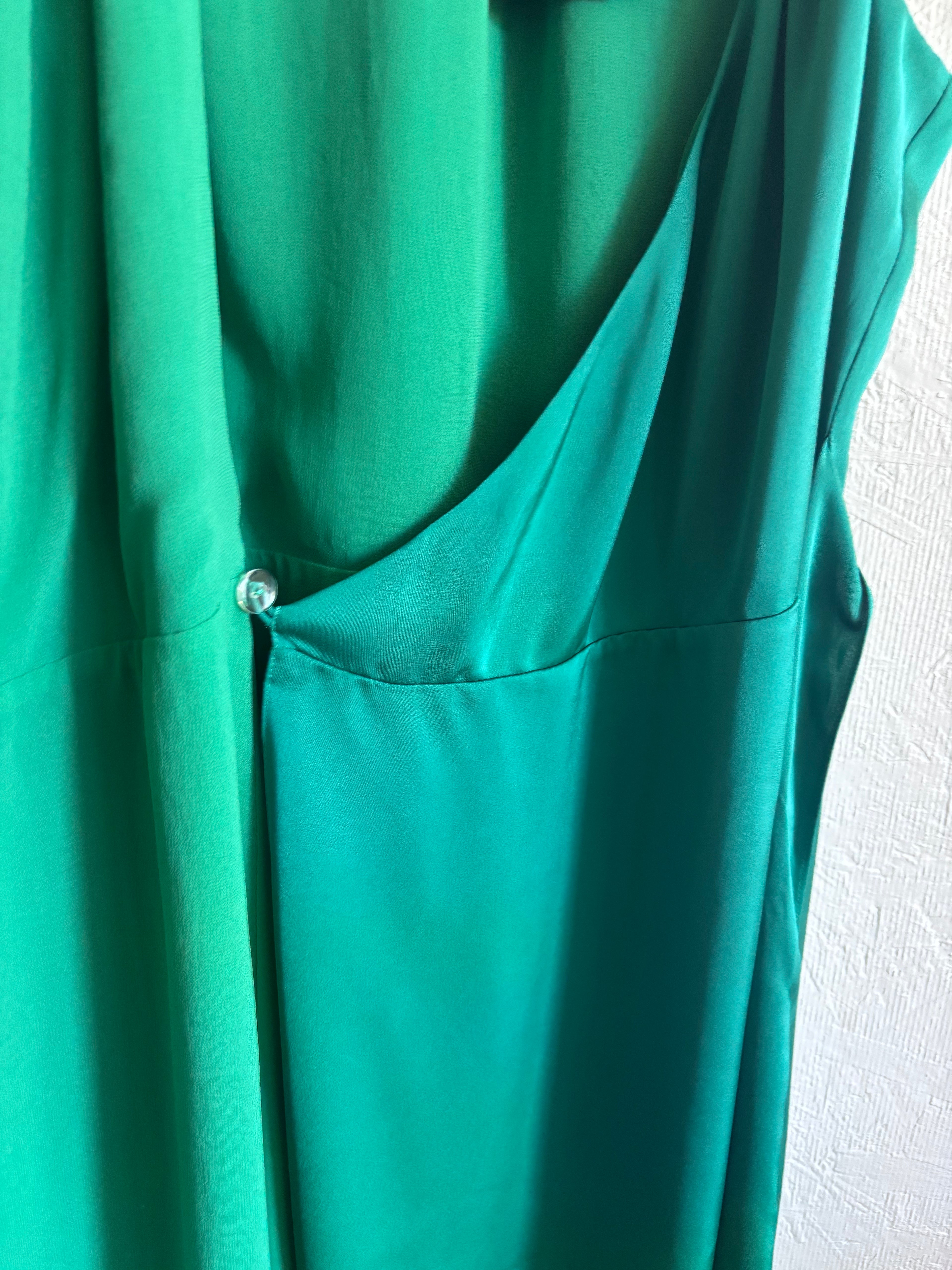 NWT Ramy Brook Emerald Jade Green Satin Charmeuse Mini Knot Detail Wrap Dress