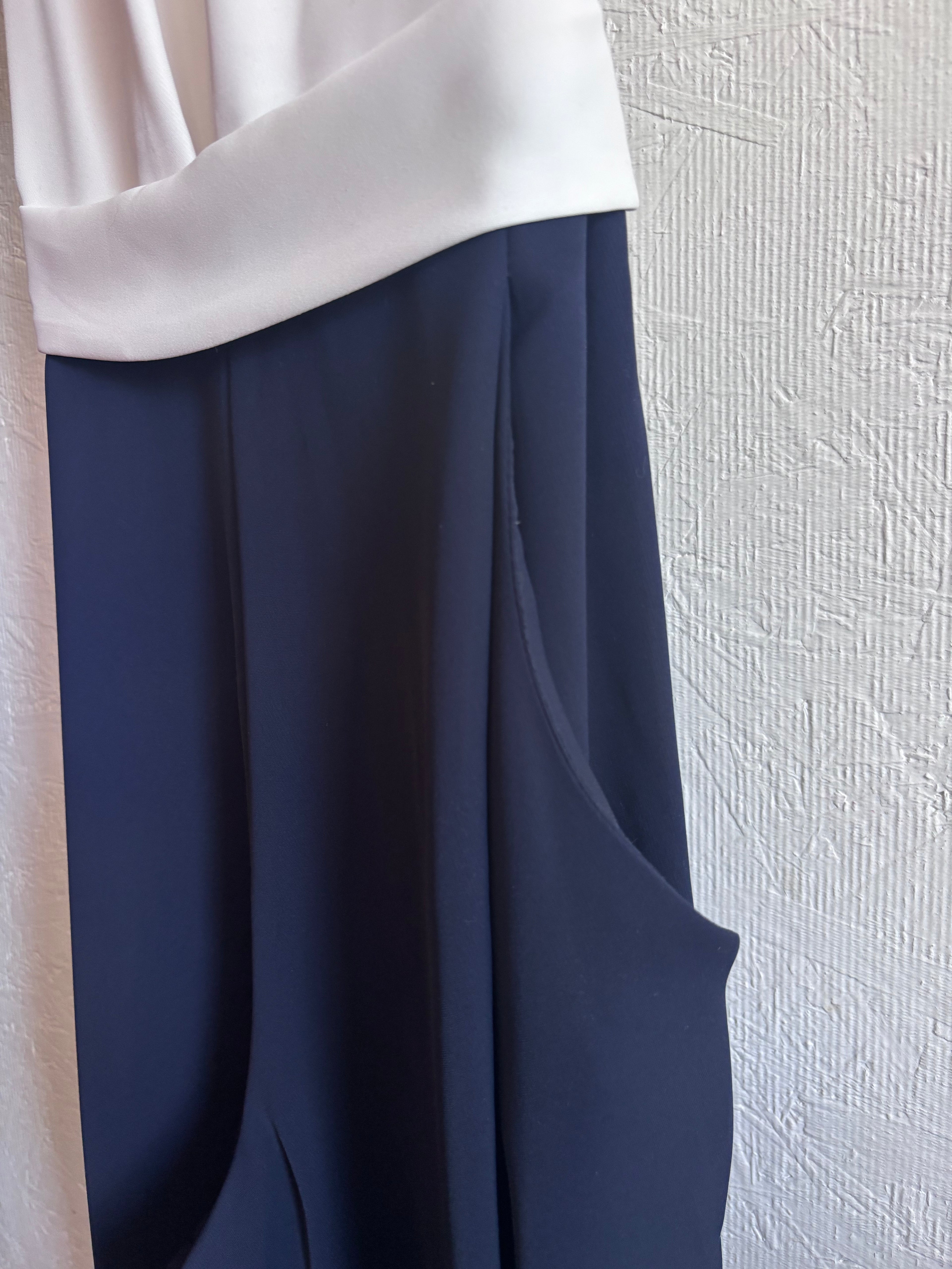 Phase Eight Ayla White Ruffle Two Tone Navy Blue Belted Pocket Wide Leg Tailored Jumpsuit