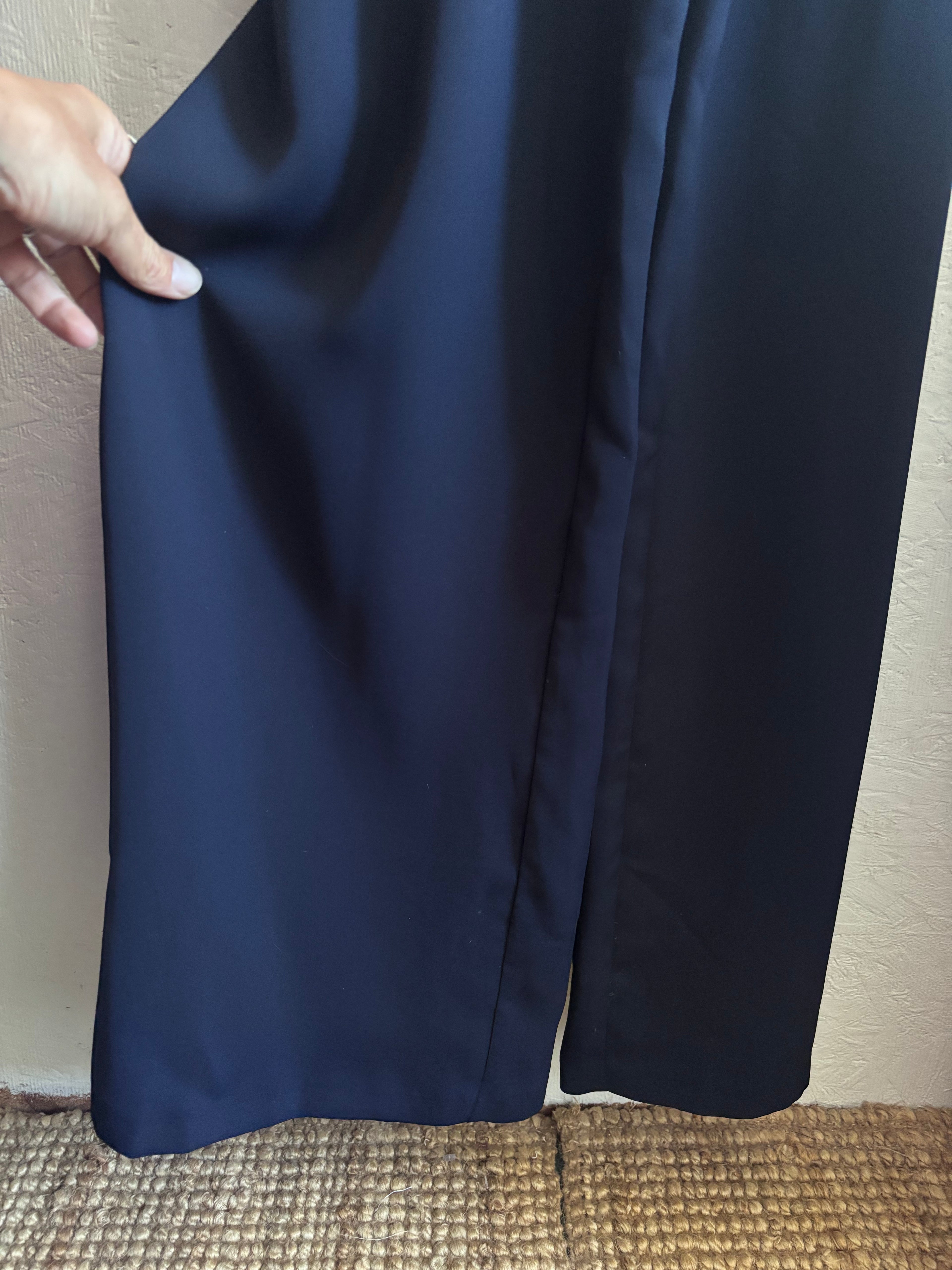 Phase Eight Ayla White Ruffle Two Tone Navy Blue Belted Pocket Wide Leg Tailored Jumpsuit