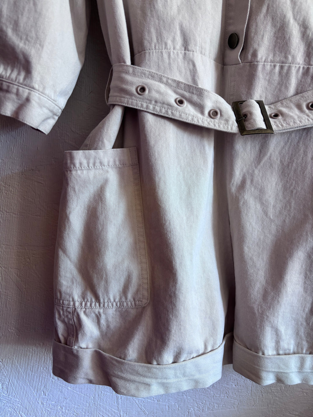 Brandless Cream Belted Button Down Oversized Utility Combat Shorts Playsuit