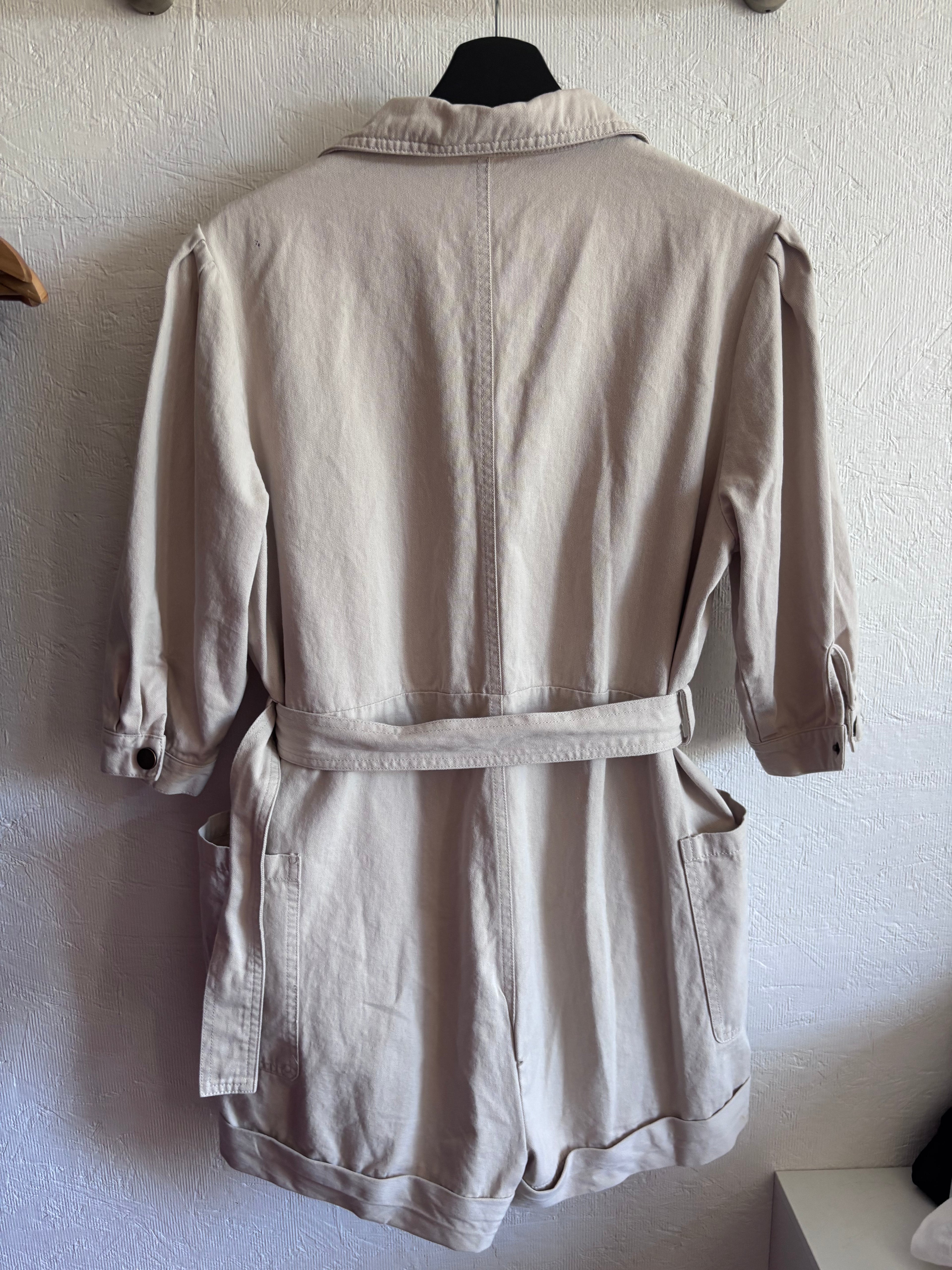 Brandless Cream Belted Button Down Oversized Utility Combat Shorts Playsuit