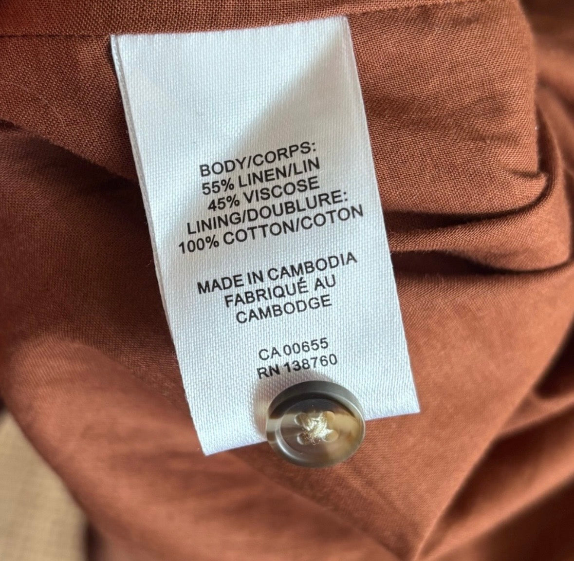 RW & CO Chocolate Linen Blend Tiered Brown Short Sleeve Ruffle Button Down Mini Dress