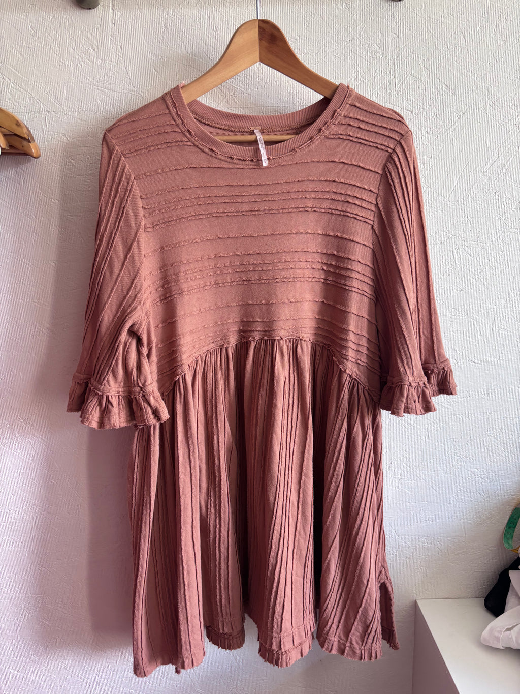 Free People Tan Terracotta Ribbed Cotton Blend Take A Spin Boho Oversized Tunic Dress