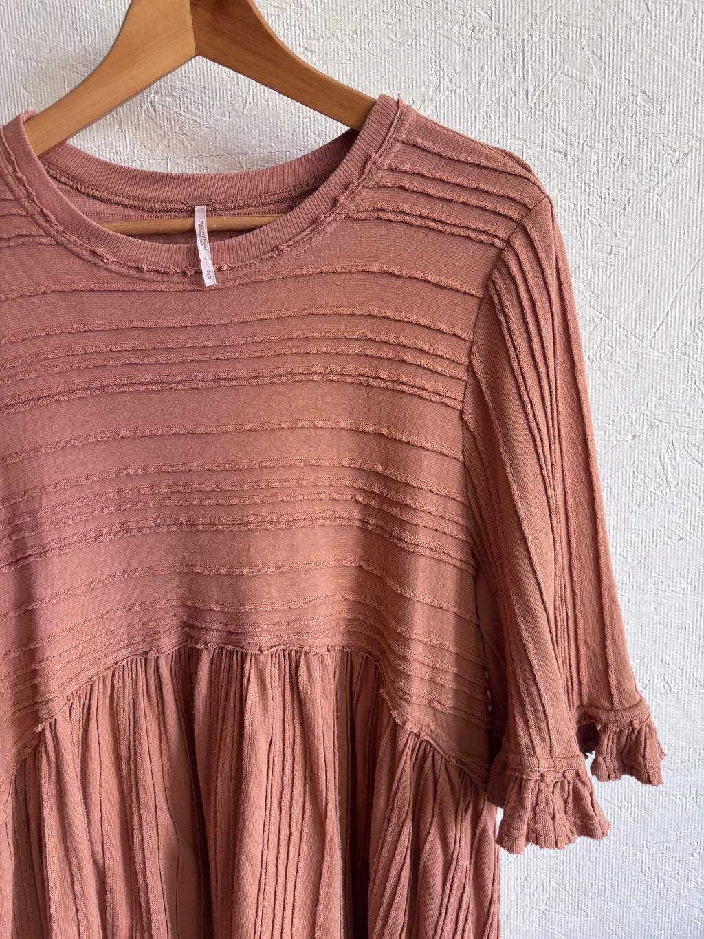 Free People Tan Terracotta Ribbed Cotton Blend Take A Spin Boho Oversized Tunic Dress