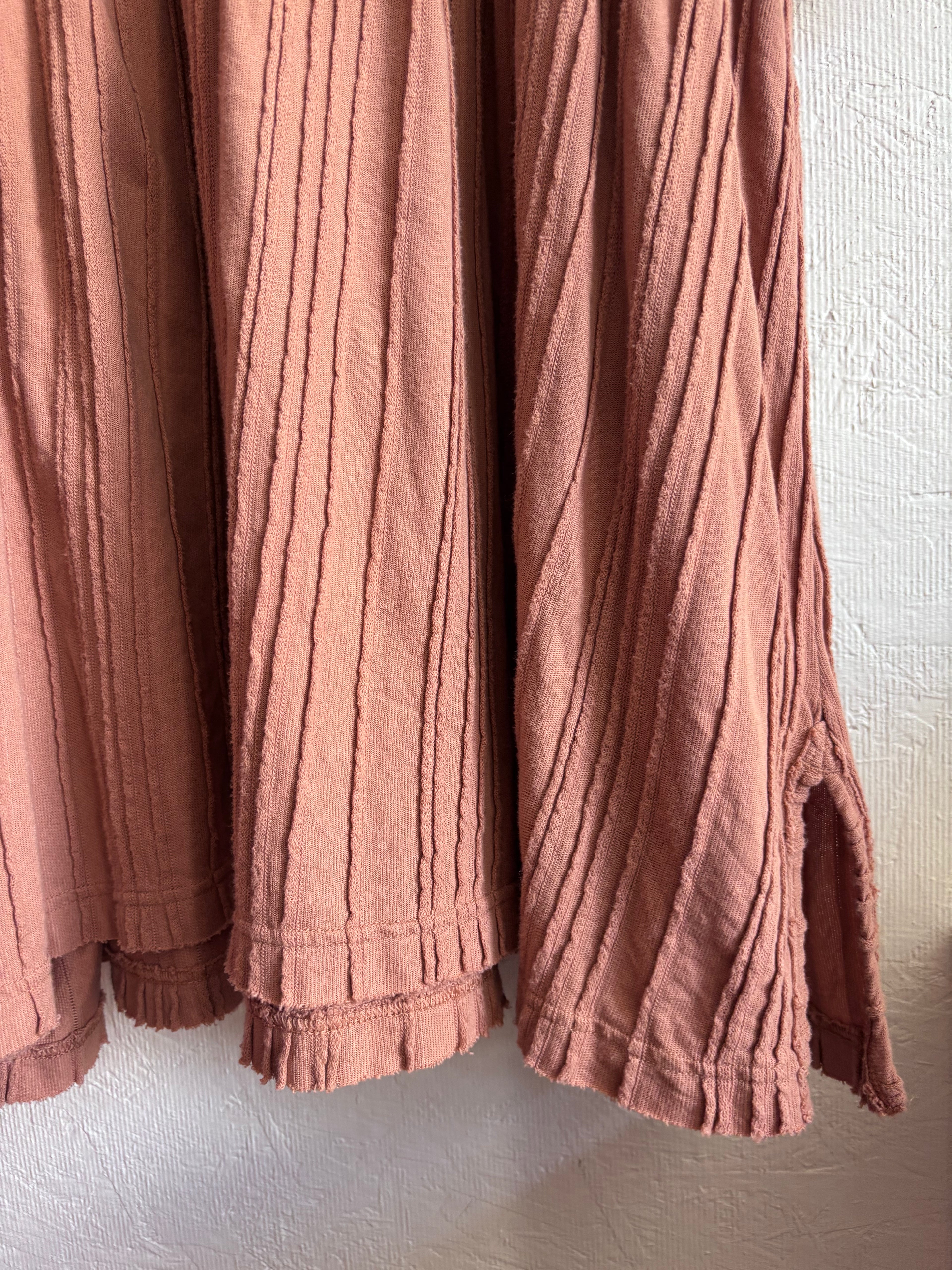 Free People Tan Terracotta Ribbed Cotton Blend Take A Spin Boho Oversized Tunic Dress