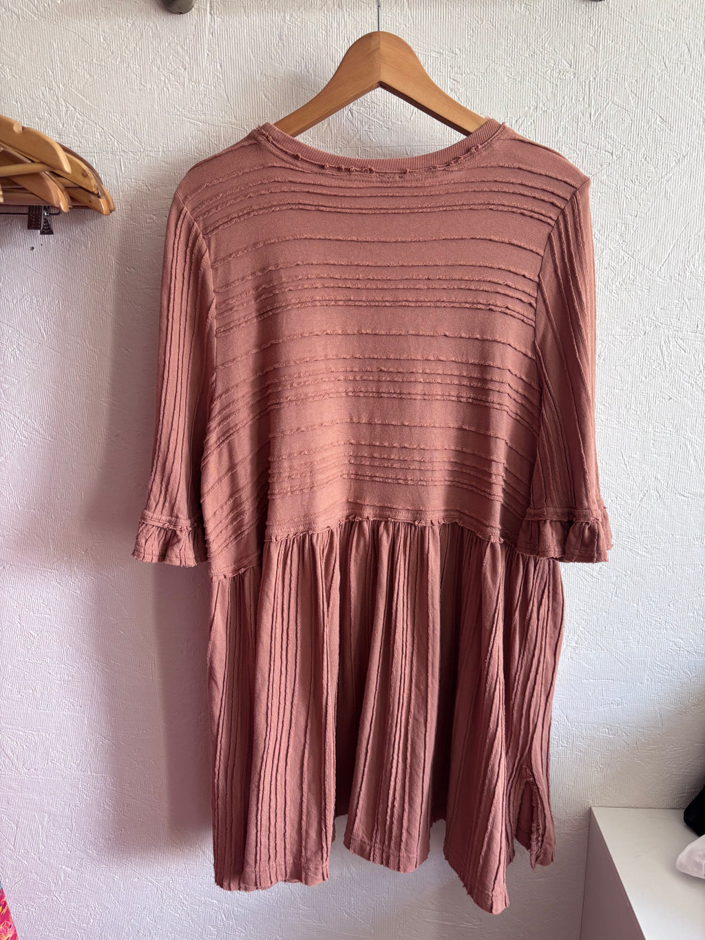 Free People Tan Terracotta Ribbed Cotton Blend Take A Spin Boho Oversized Tunic Dress