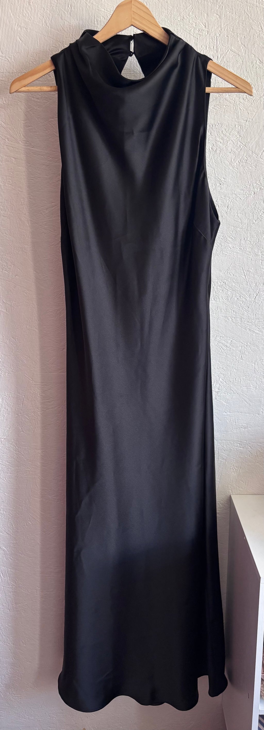 NWT Zara Black Drape Cowl Mock Neck Sleeveless Satin Maxi Mid Dress
