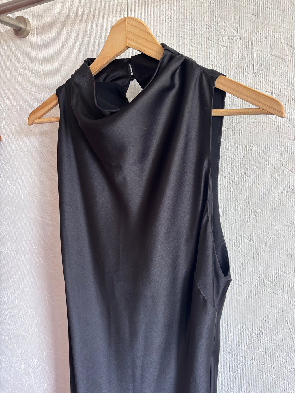 NWT Zara Black Drape Cowl Mock Neck Sleeveless Satin Maxi Mid Dress