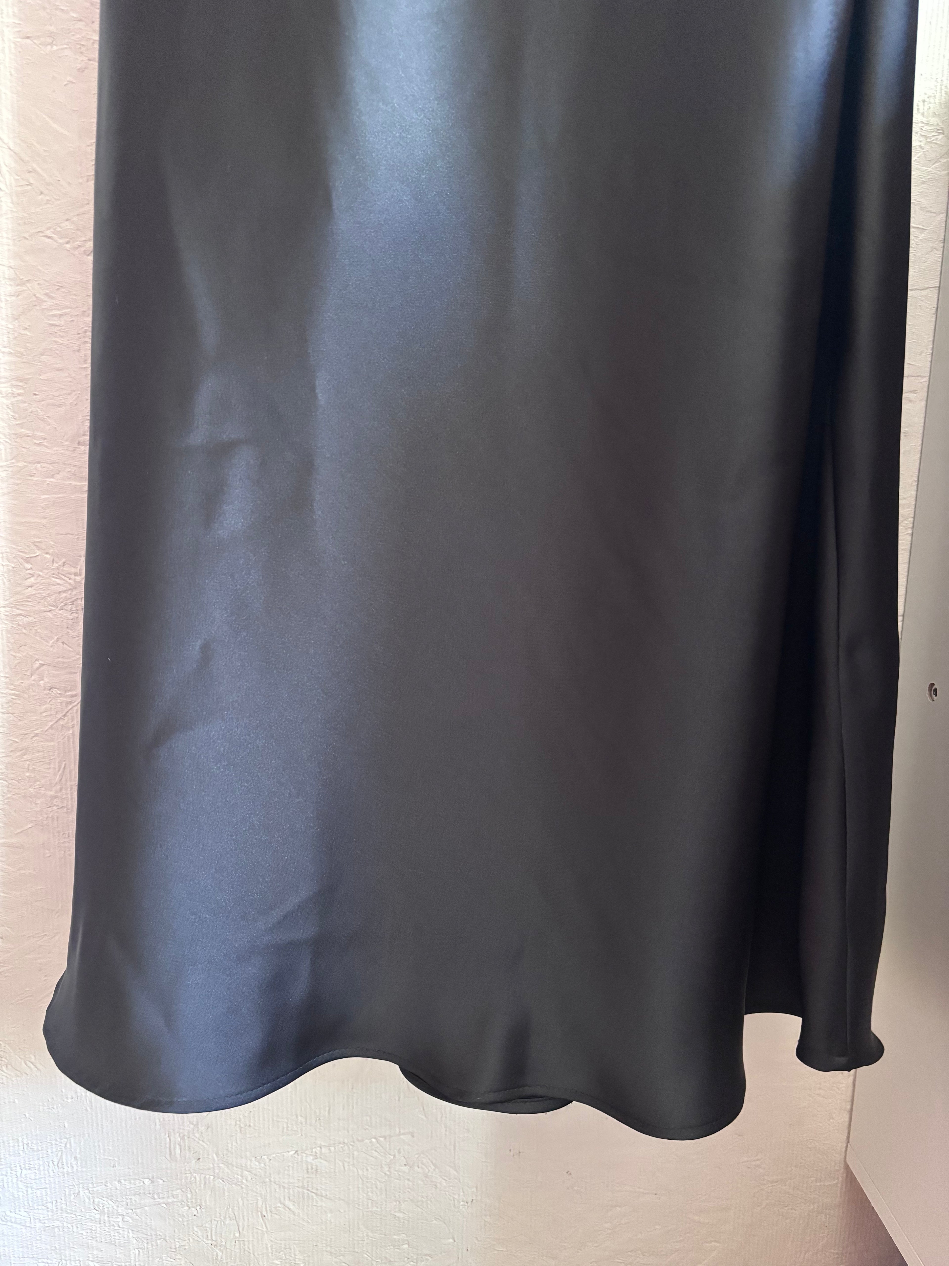 NWT Zara Black Drape Cowl Mock Neck Sleeveless Satin Maxi Mid Dress