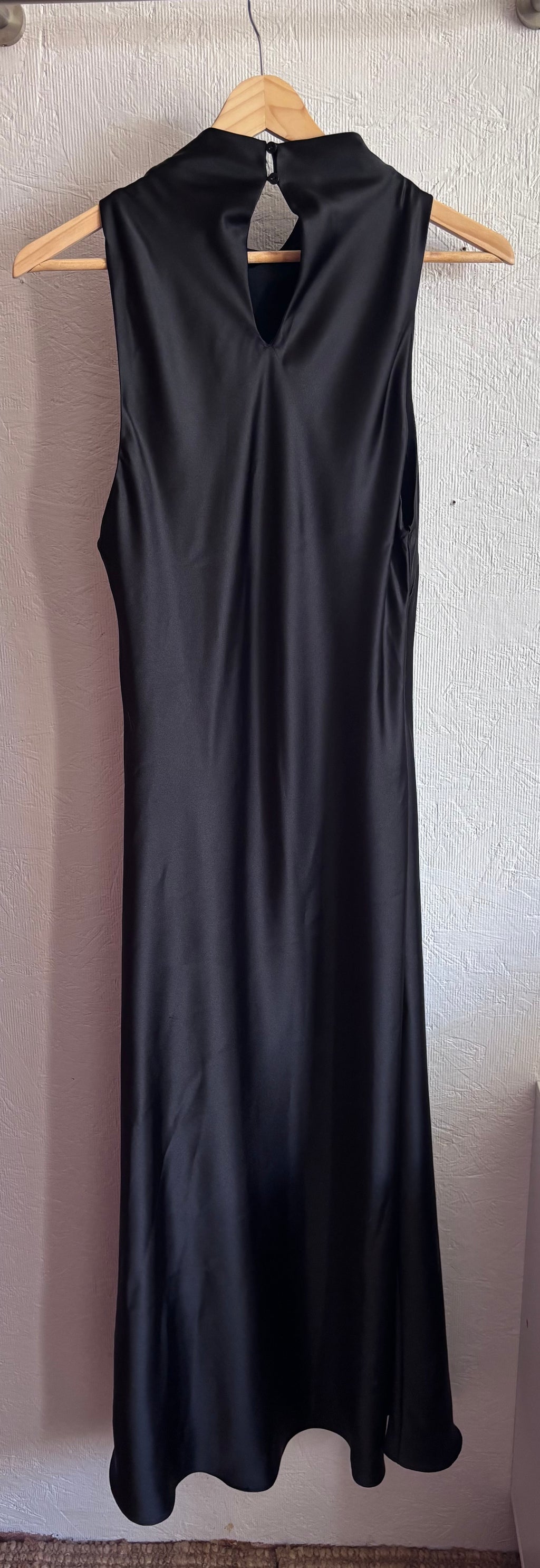 NWT Zara Black Drape Cowl Mock Neck Sleeveless Satin Maxi Mid Dress