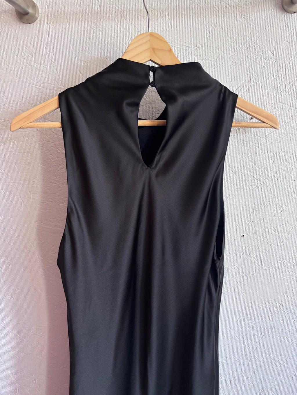 NWT Zara Black Drape Cowl Mock Neck Sleeveless Satin Maxi Mid Dress