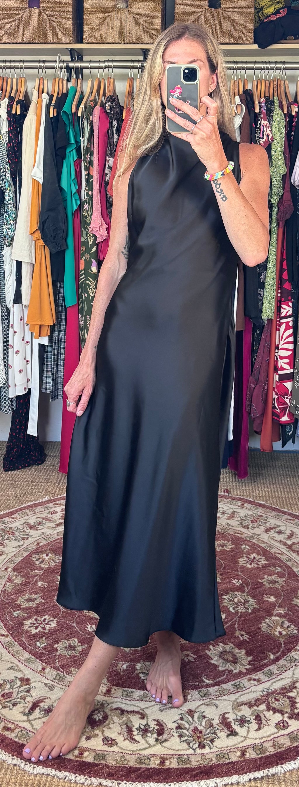 NWT Zara Black Drape Cowl Mock Neck Sleeveless Satin Maxi Mid Dress