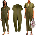 Rachel Comey Army Green Poplin Barrie Zip Up Boiler Suit Jumpsuit 100% Cotton Oversized Loose Fit