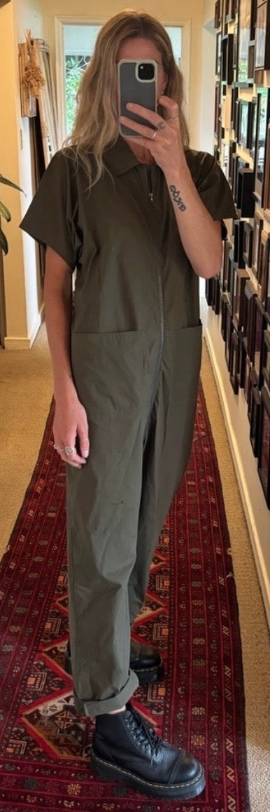 Rachel Comey Army Green Poplin Barrie Zip Up Boiler Suit Jumpsuit 100% Cotton Oversized Loose Fit