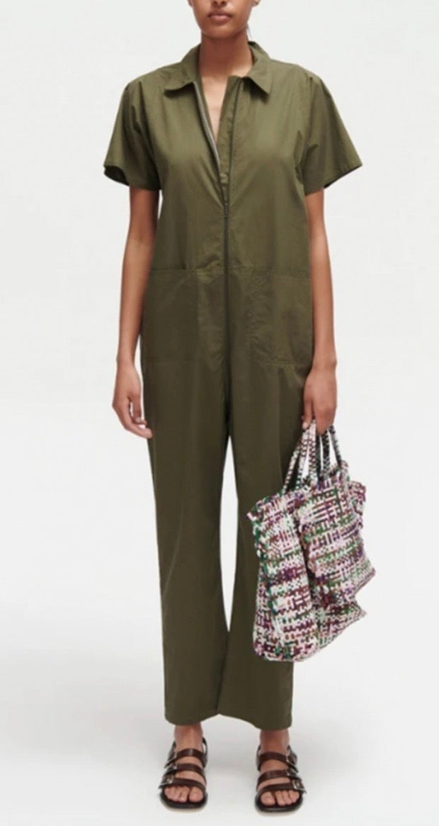 Rachel Comey Army Green Poplin Barrie Zip Up Boiler Suit Jumpsuit 100% Cotton Oversized Loose Fit