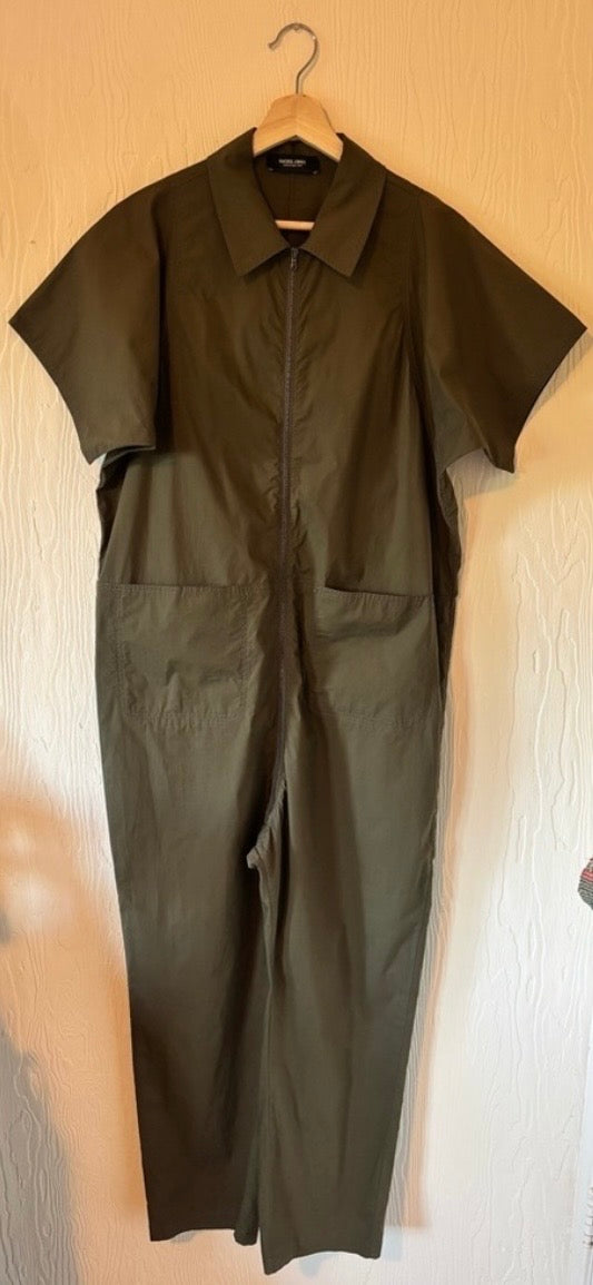 Rachel Comey Army Green Poplin Barrie Zip Up Boiler Suit Jumpsuit 100% Cotton Oversized Loose Fit
