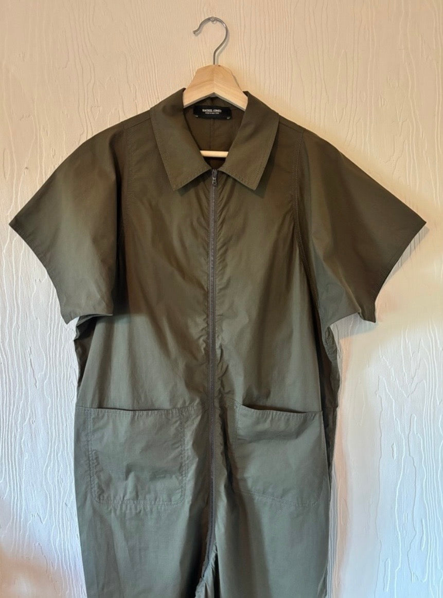 Rachel Comey Army Green Poplin Barrie Zip Up Boiler Suit Jumpsuit 100% Cotton Oversized Loose Fit