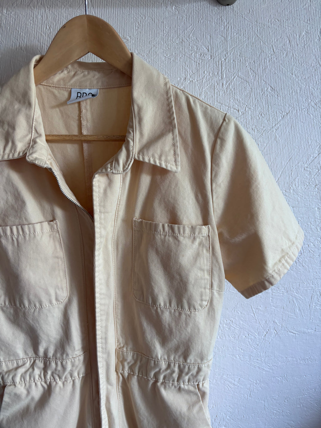 BDG 100% Cotton Cream Short Sleeve Utility Zip Up Workwear Jumpsuit