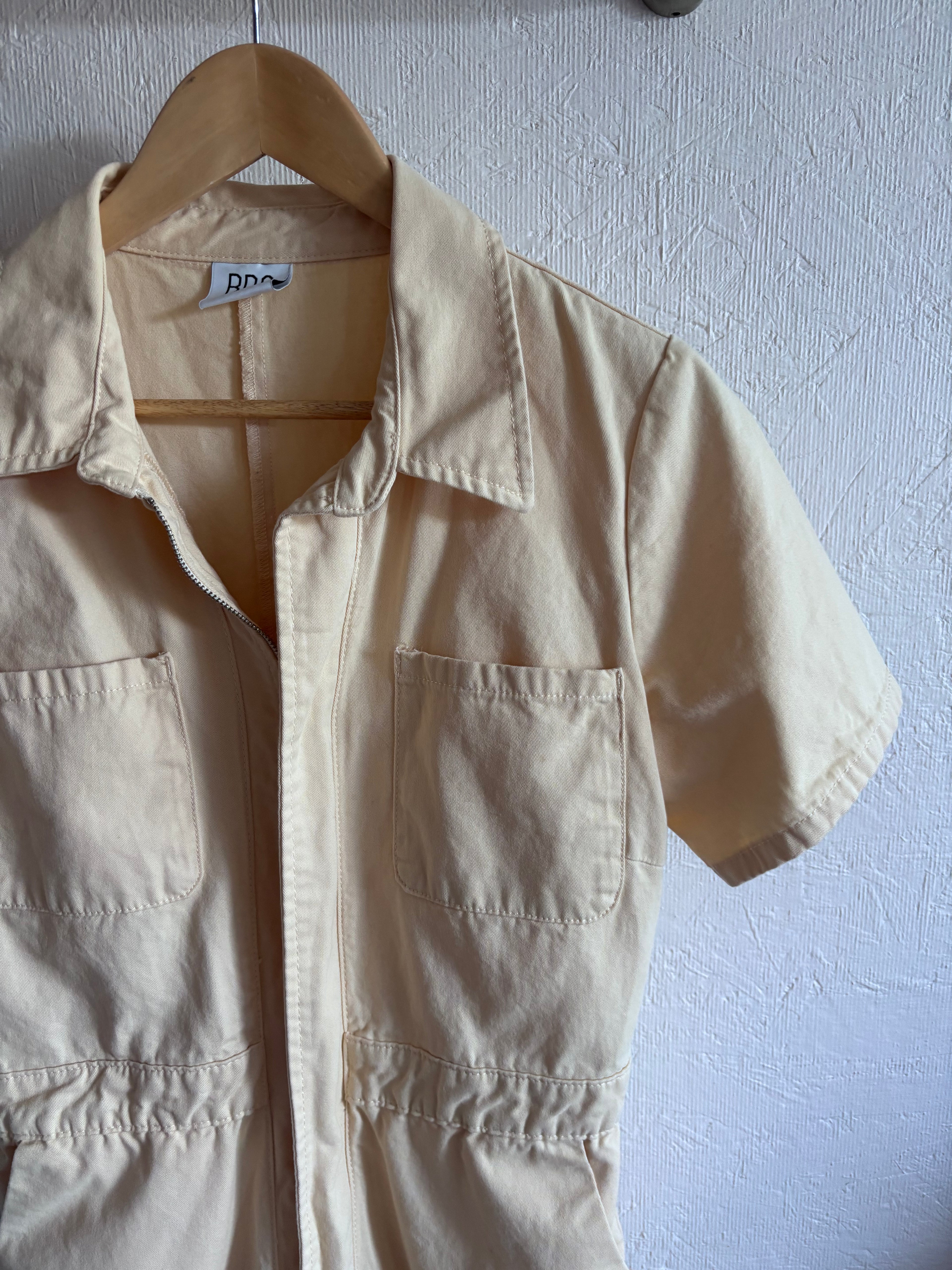 BDG 100% Cotton Cream Short Sleeve Utility Zip Up Workwear Jumpsuit