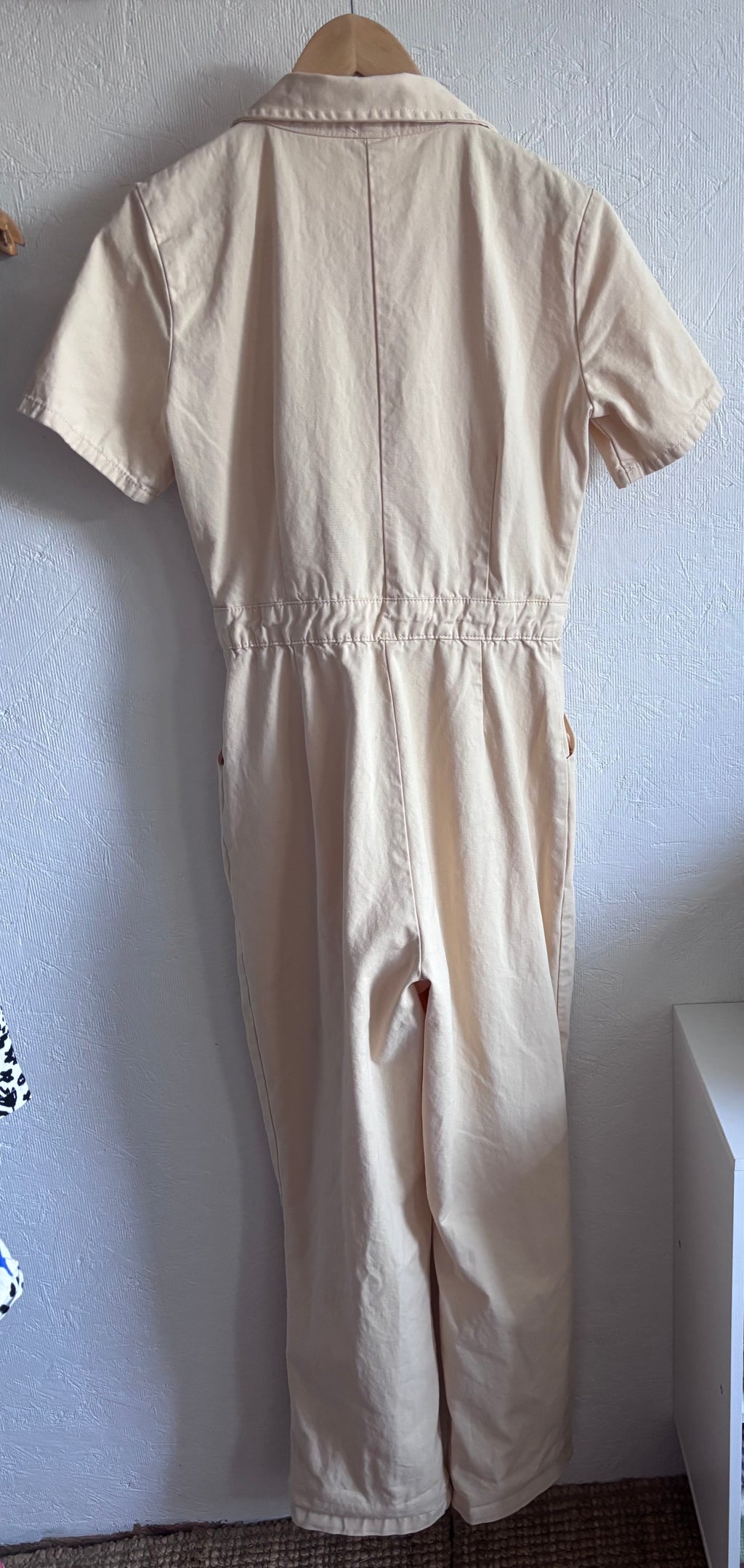 BDG 100% Cotton Cream Short Sleeve Utility Zip Up Workwear Jumpsuit