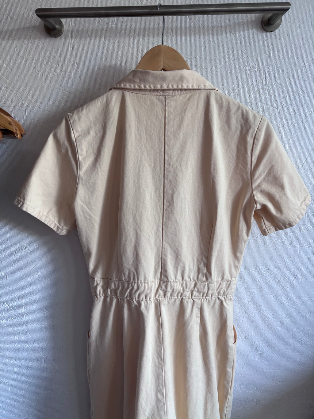 BDG 100% Cotton Cream Short Sleeve Utility Zip Up Workwear Jumpsuit