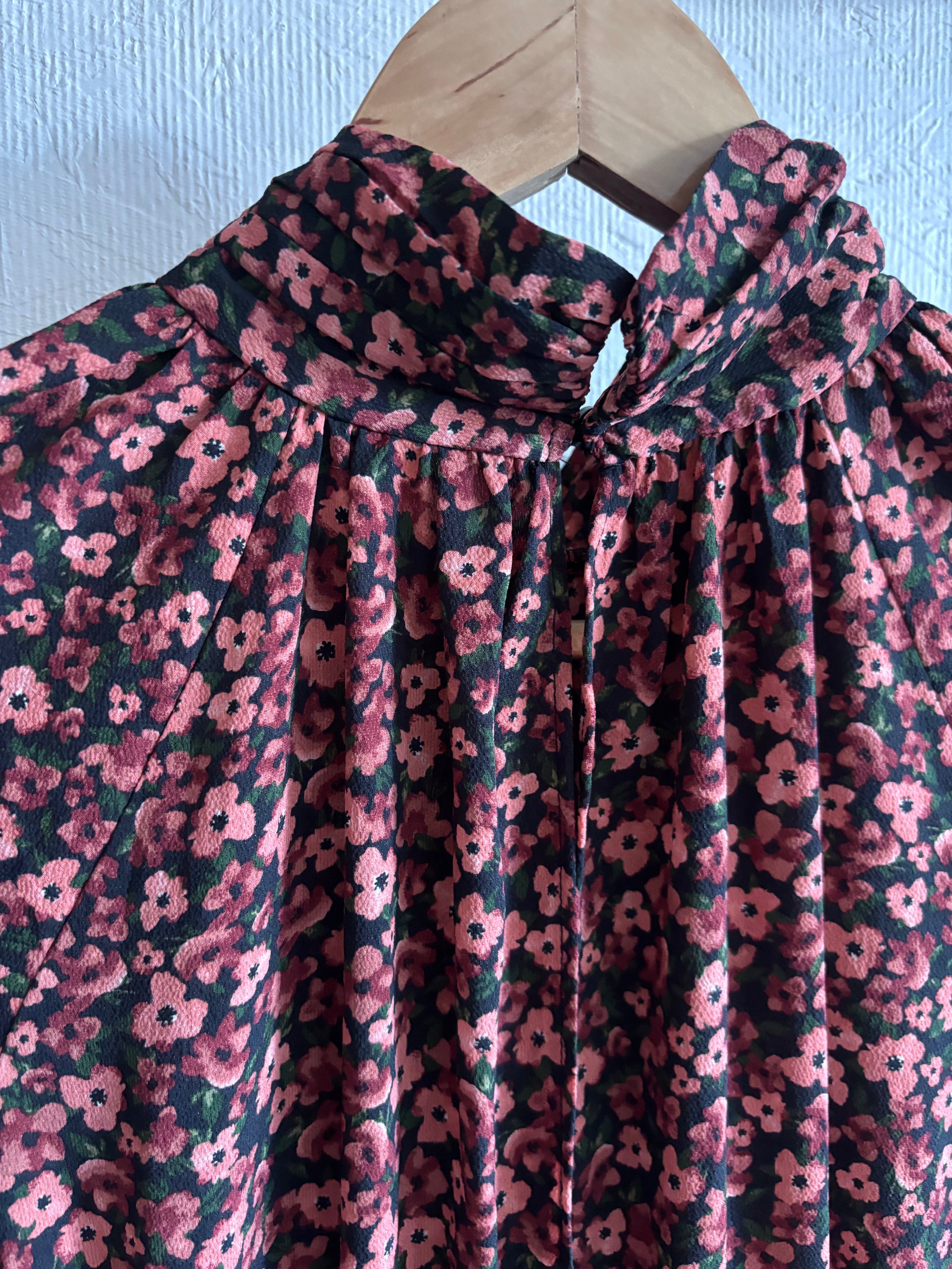 Zara Purple Pink Floral Shirred Mock Neck Long Sleeve Ruffle Mini Dress
