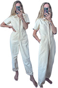 BDG 100% Cotton Cream Short Sleeve Utility Zip Up Workwear Jumpsuit