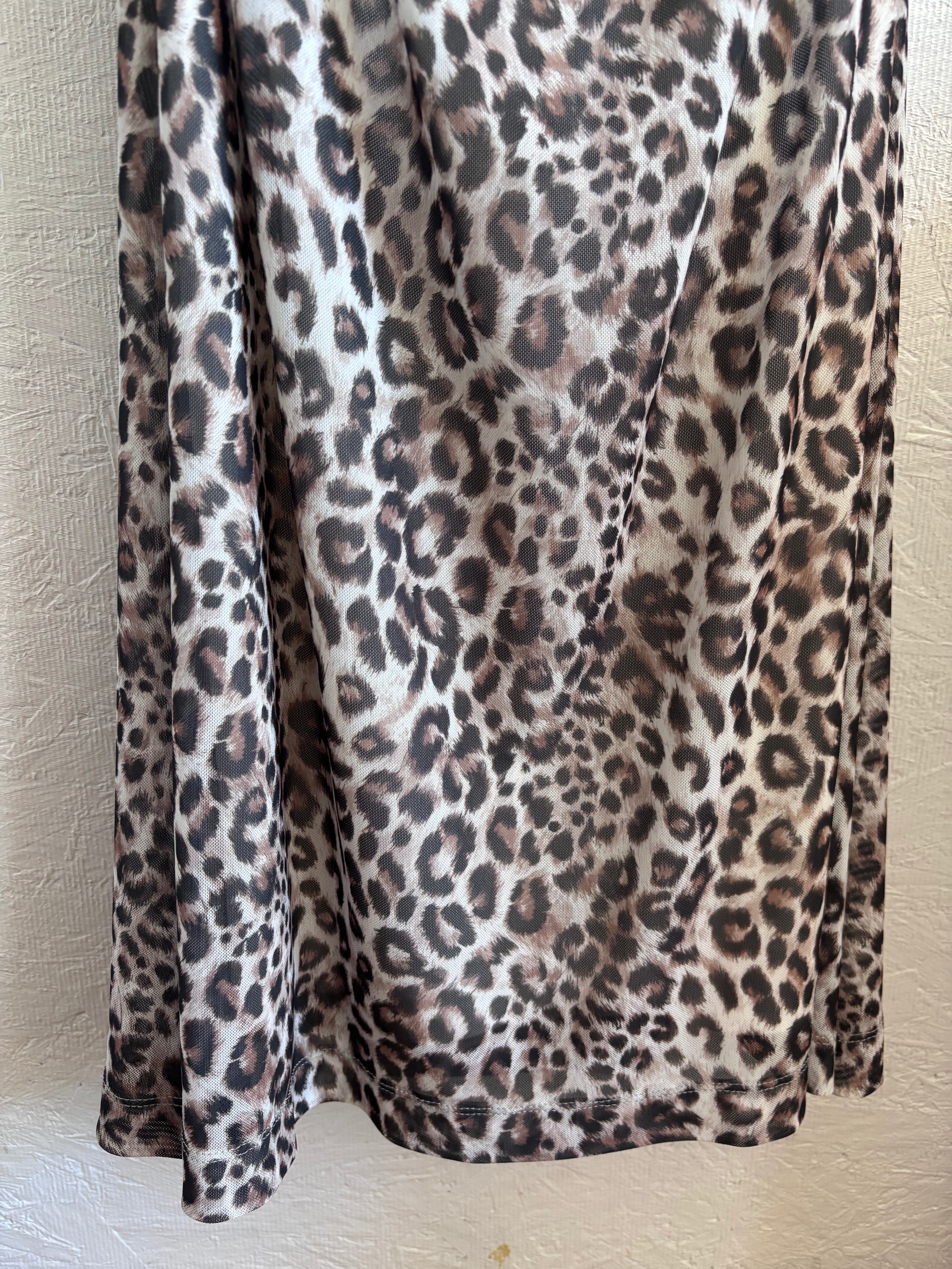WAYF Leopard Print Ruched Adjustable Spaghetti Strap Maxi Dress Lined Mesh