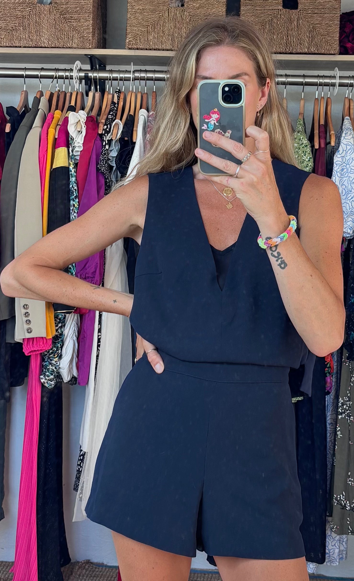 Club Monaco Navy Blue Crepe V Neck Sleeveless Romper Playsuit