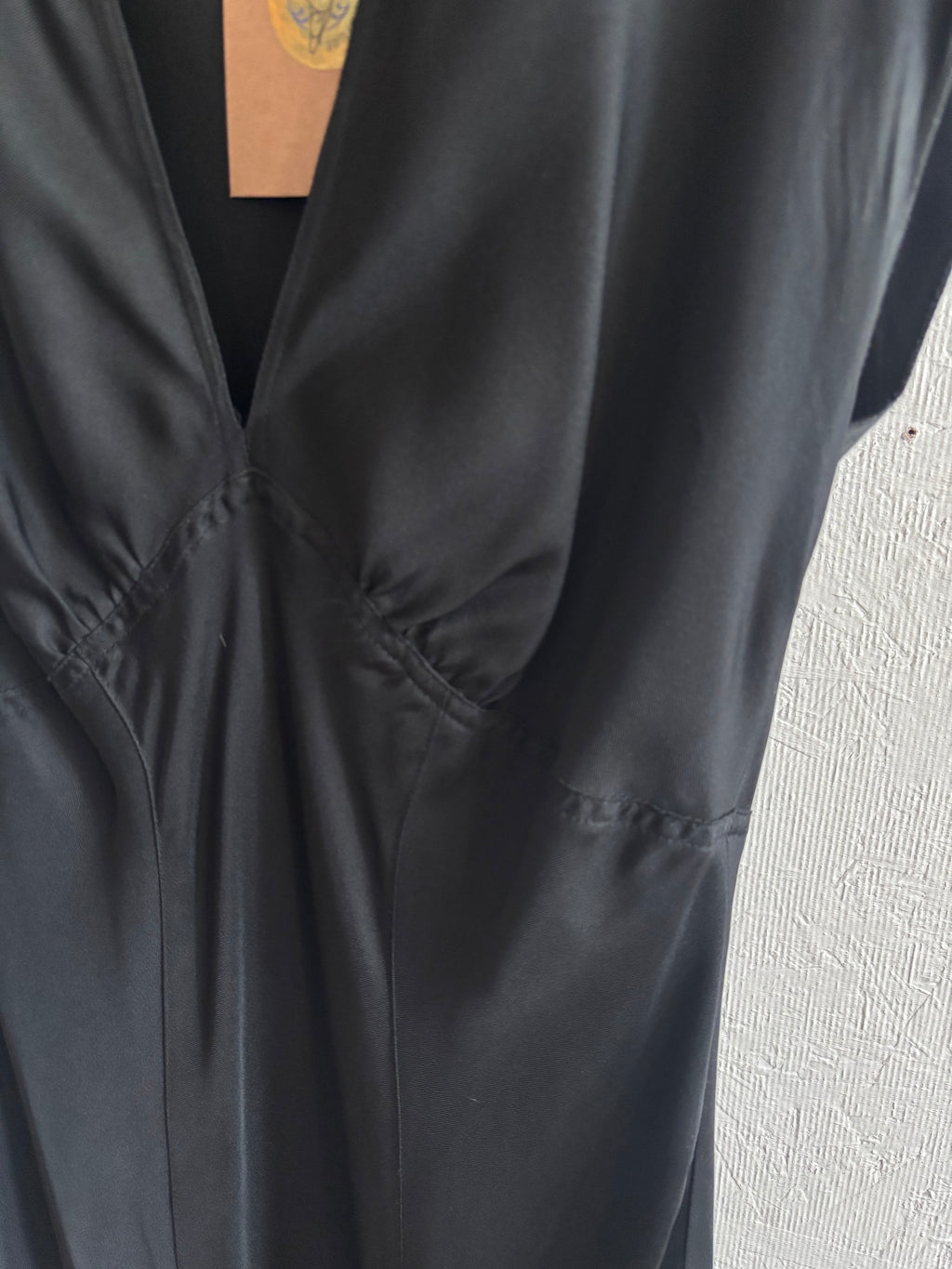 Vintage Jacob 100% Silk Classic Timeless Elegant Black V Neck Fishtail Midi Dress