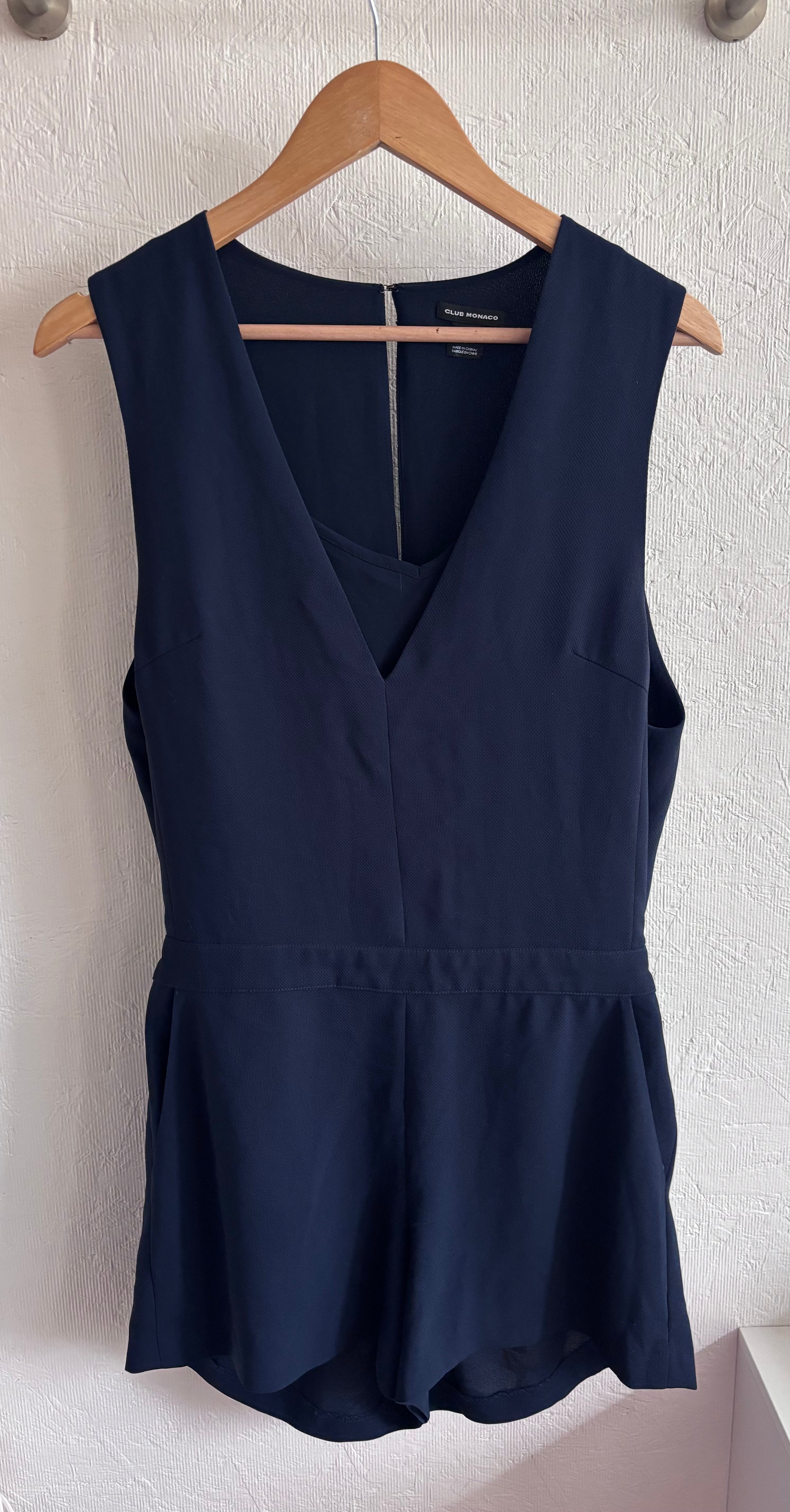 Club Monaco Navy Blue Crepe V Neck Sleeveless Romper Playsuit