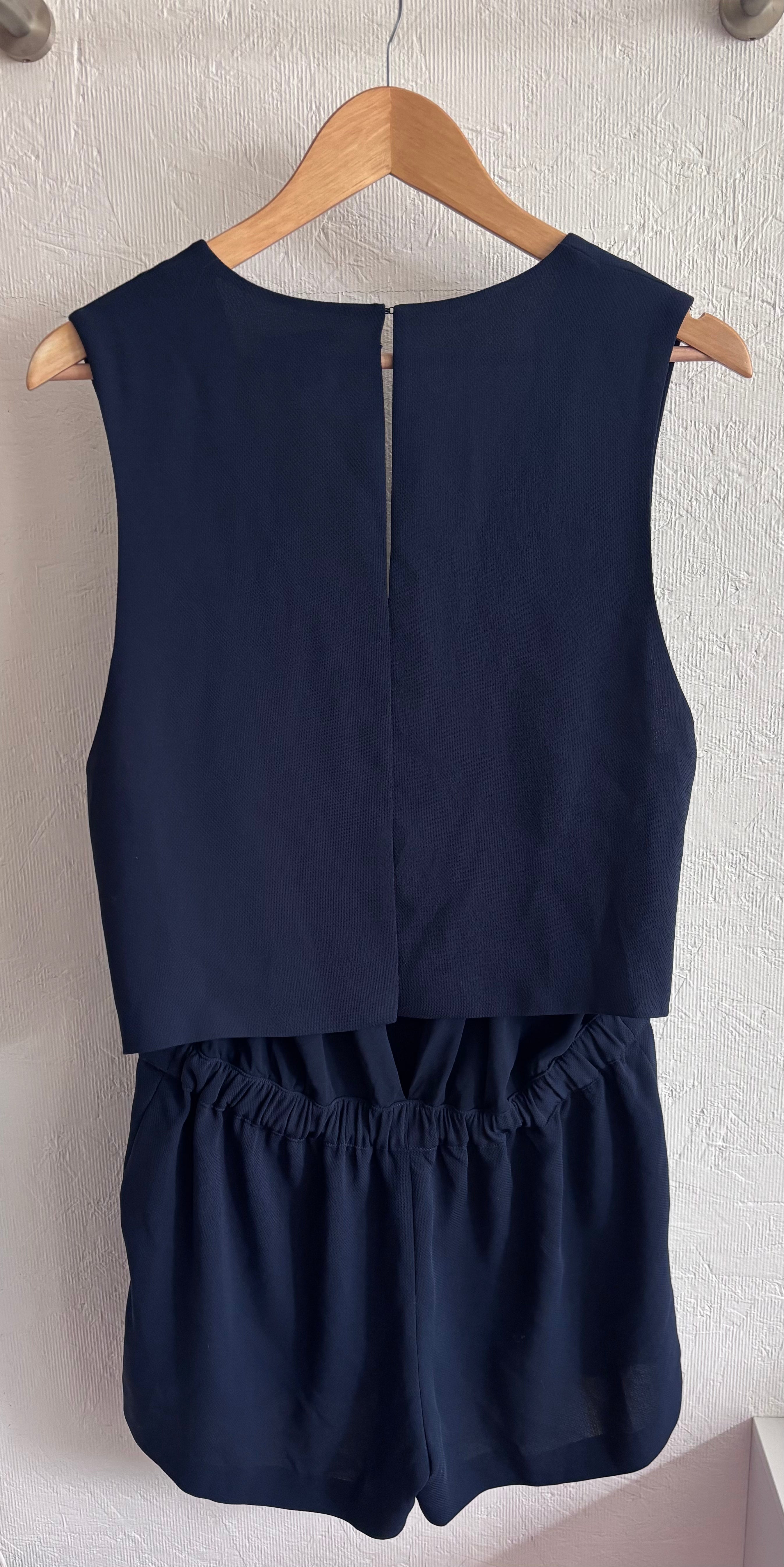 Club Monaco Navy Blue Crepe V Neck Sleeveless Romper Playsuit