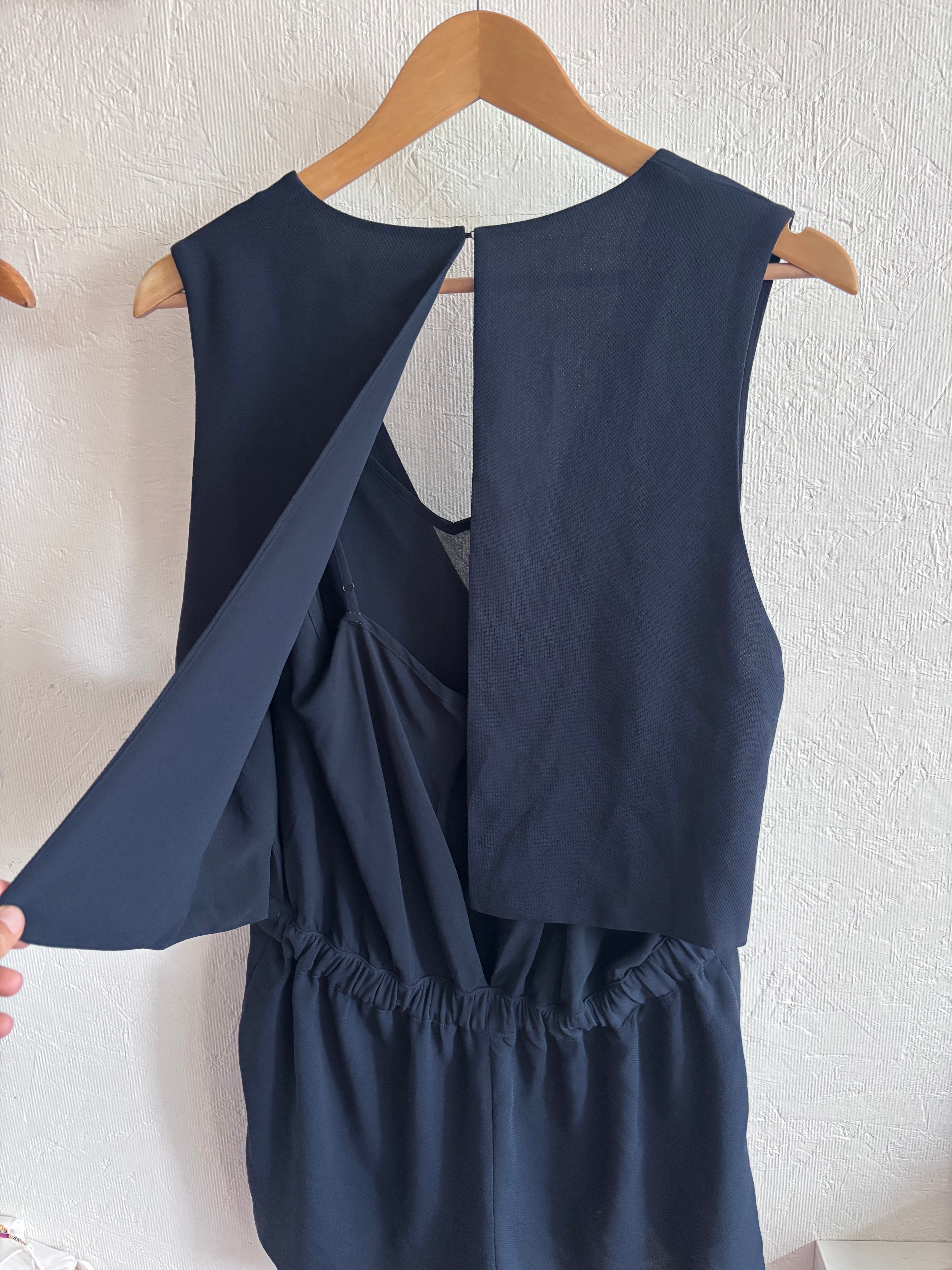 Club Monaco Navy Blue Crepe V Neck Sleeveless Romper Playsuit