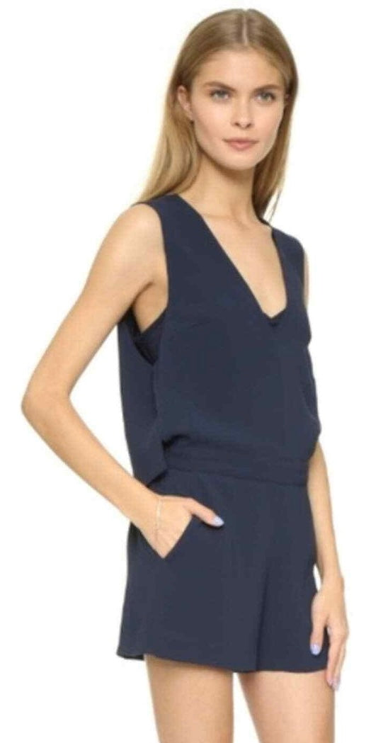 Club Monaco Navy Blue Crepe V Neck Sleeveless Romper Playsuit