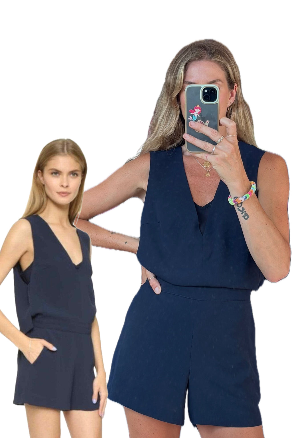 Club Monaco Navy Blue Crepe V Neck Sleeveless Romper Playsuit