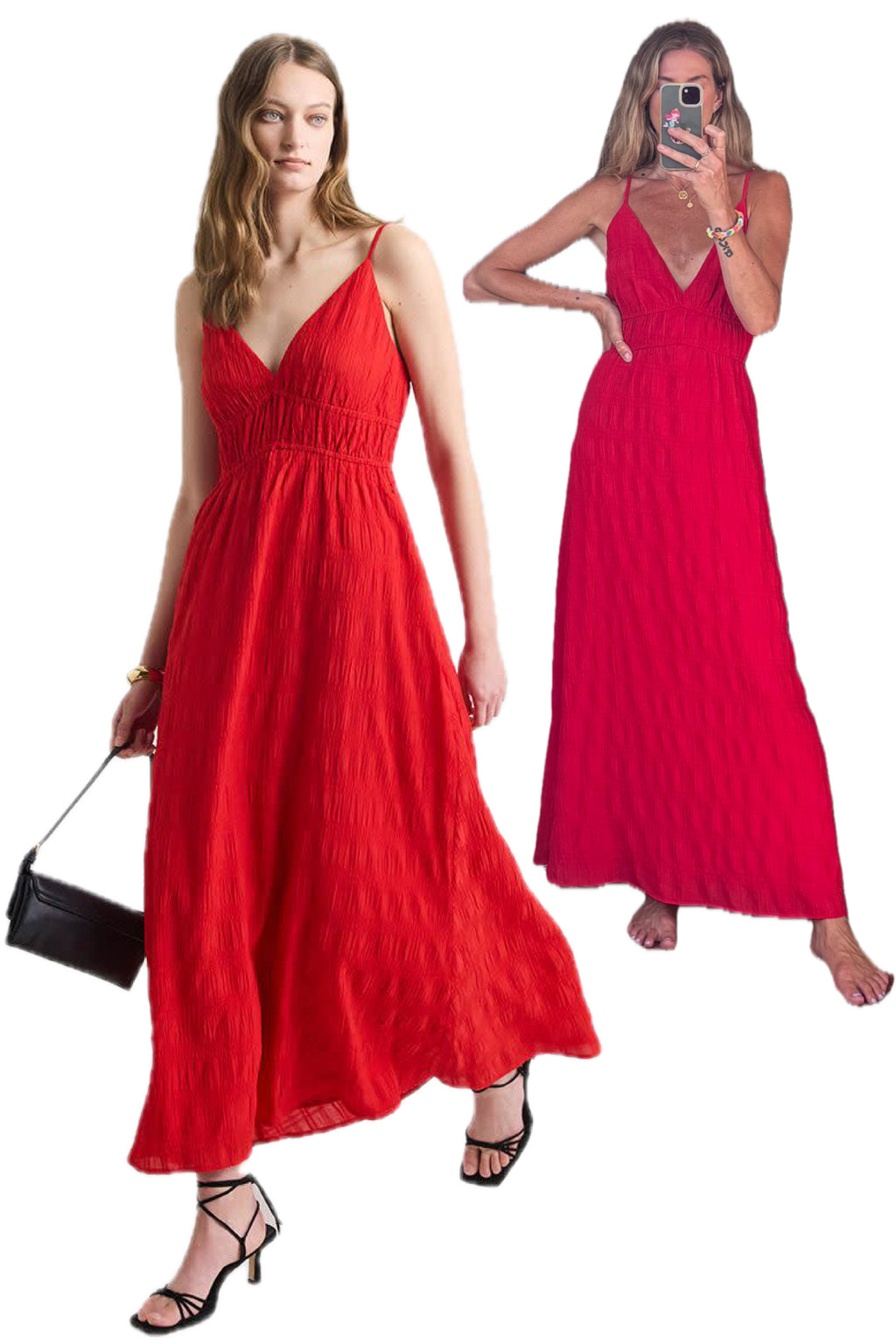 RW&CO Red V Neck Textured Spaghetti Strap Lightweight Maxi Dress
