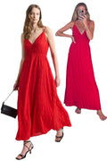 RW&CO Red V Neck Textured Spaghetti Strap Lightweight Maxi Dress