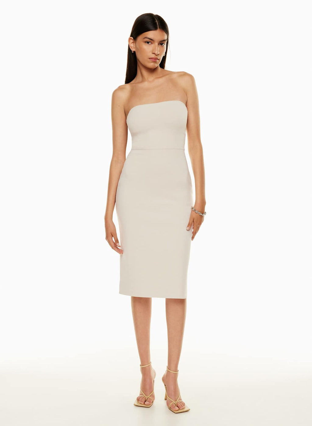 Babaton Aritzia Platform Sculpt Knit Bodycon Cream Bardot Midi Dress