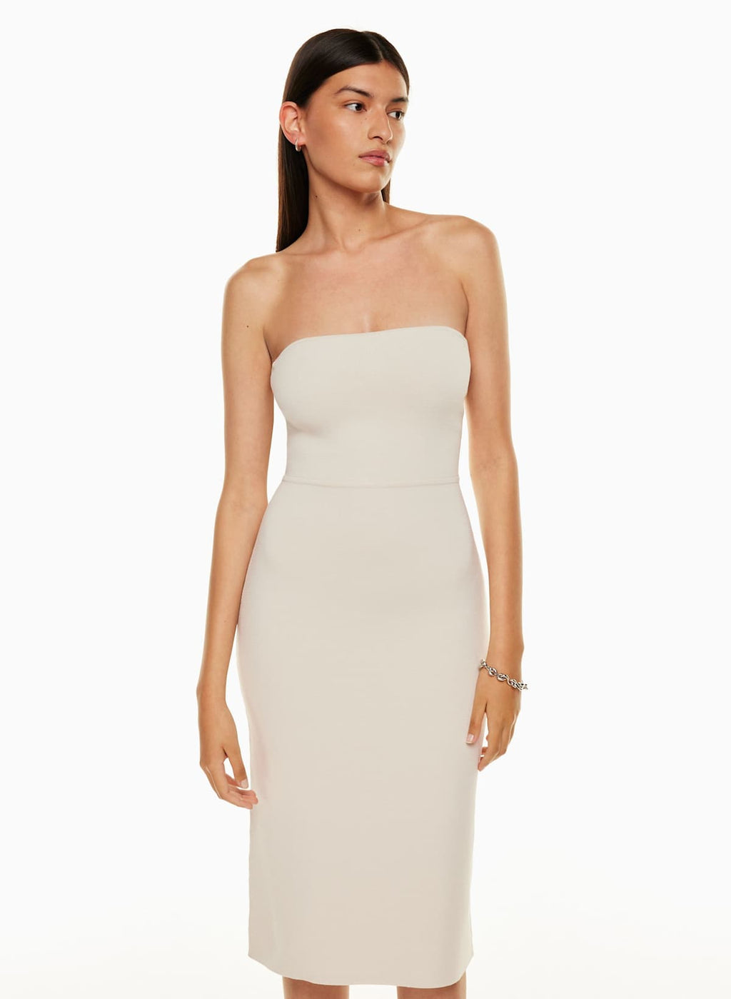Babaton Aritzia Platform Sculpt Knit Bodycon Cream Bardot Midi Dress