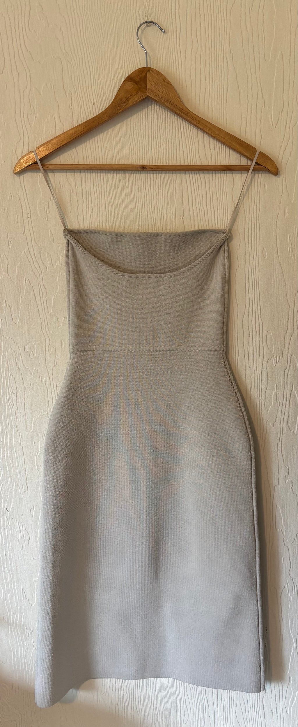 Babaton Aritzia Platform Sculpt Knit Bodycon Cream Bardot Midi Dress