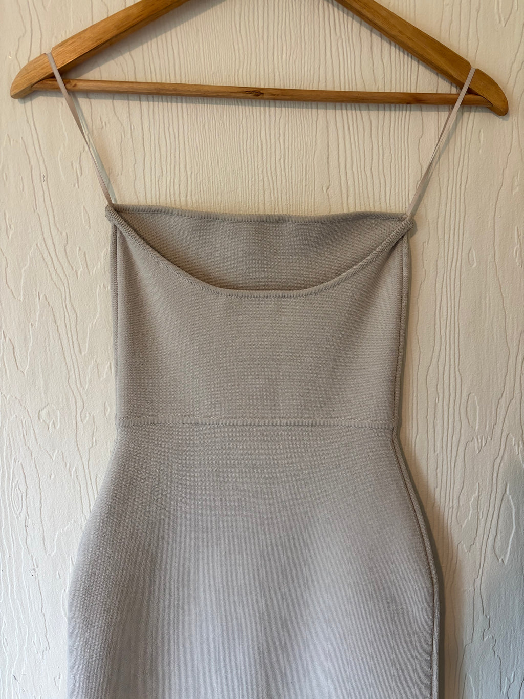 Babaton Aritzia Platform Sculpt Knit Bodycon Cream Bardot Midi Dress