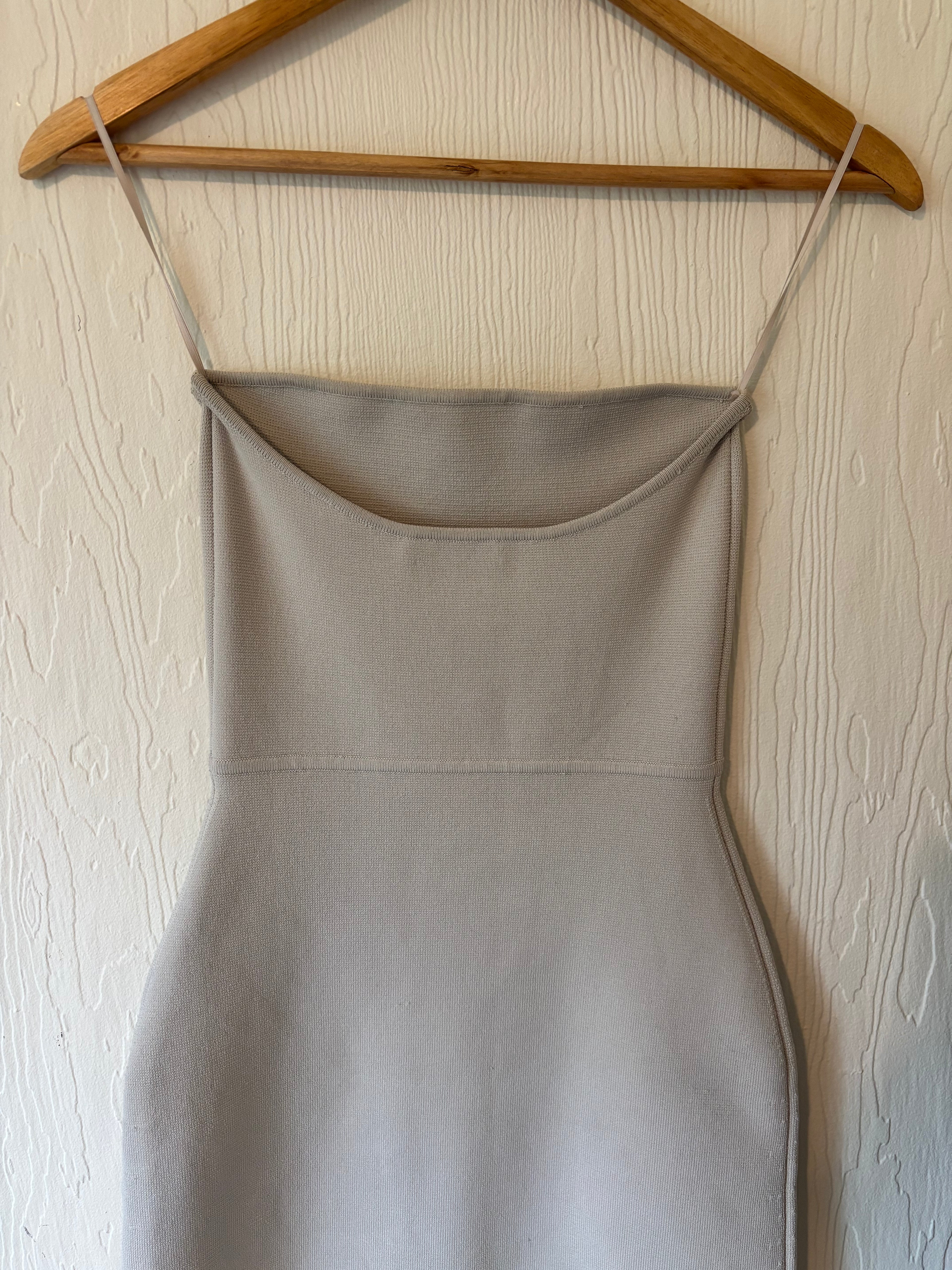 Babaton Aritzia Platform Sculpt Knit Bodycon Cream Bardot Midi Dress