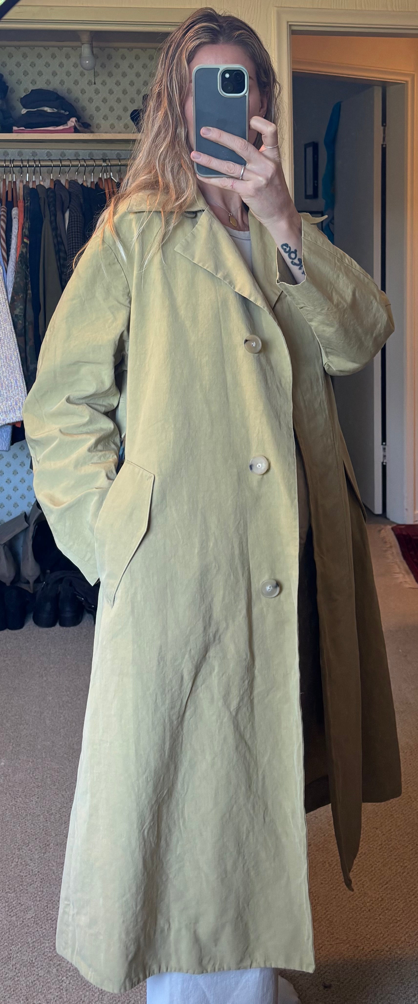 Vince Organic Cotton Khaki Tan Trench Coat Jacket