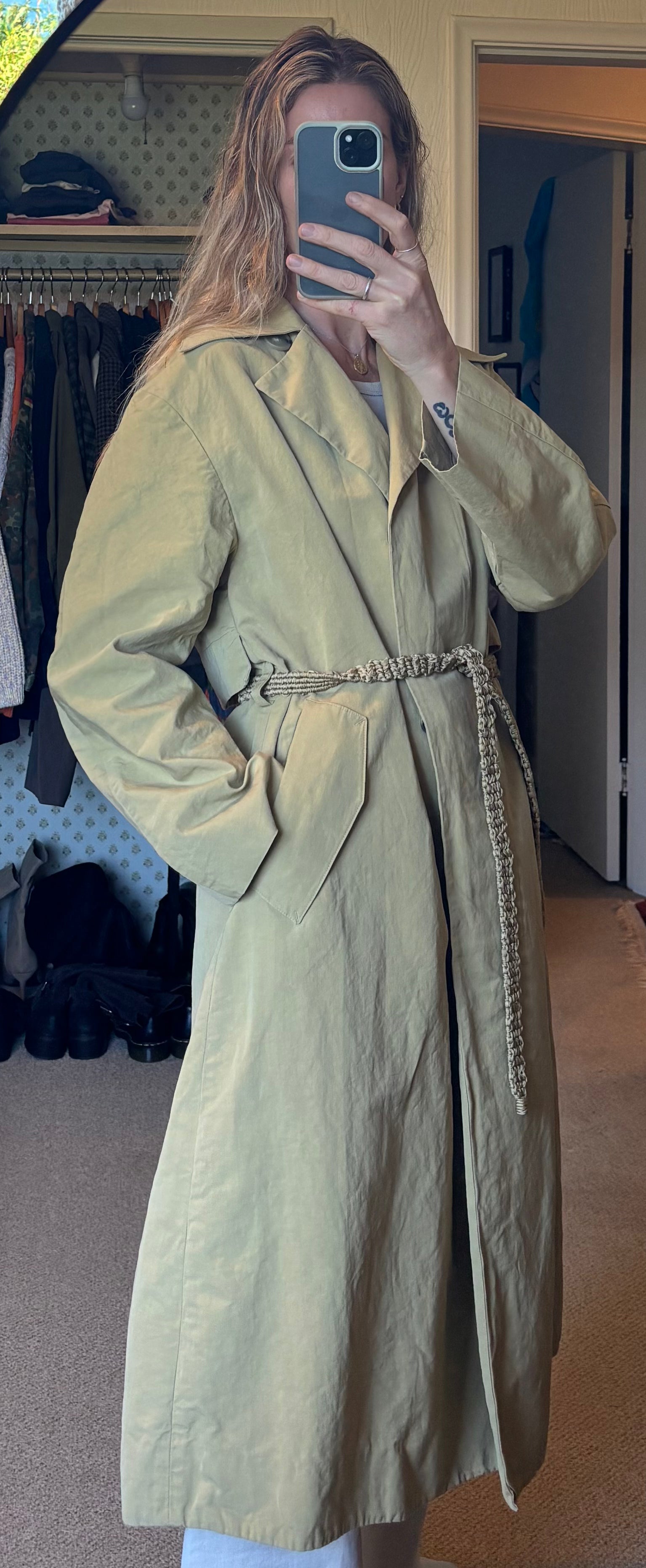 Vince Organic Cotton Khaki Tan Trench Coat Jacket