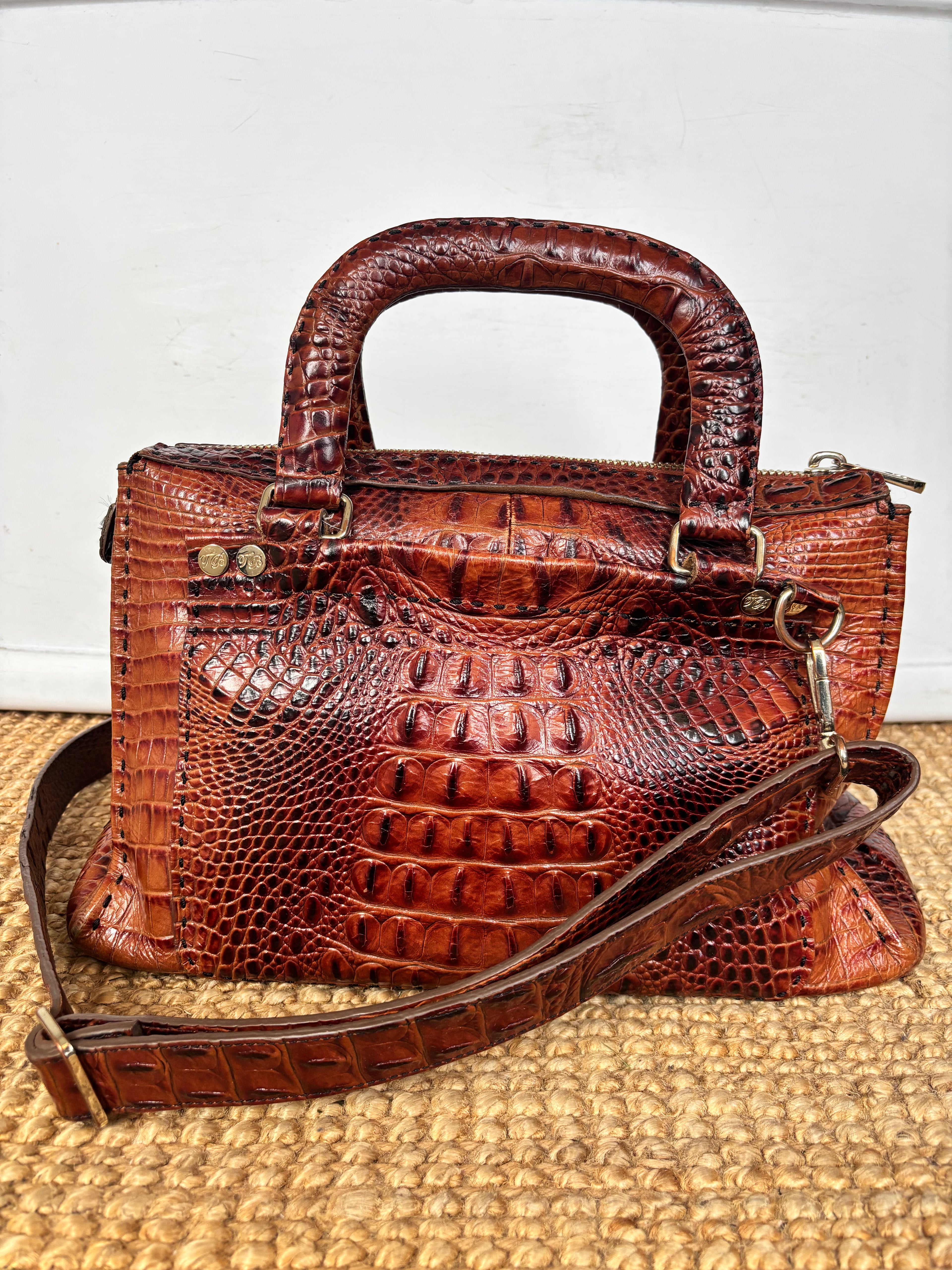 RARE Vintage Ted Baker Brown 100% Leather Crocodile Embossed Bag