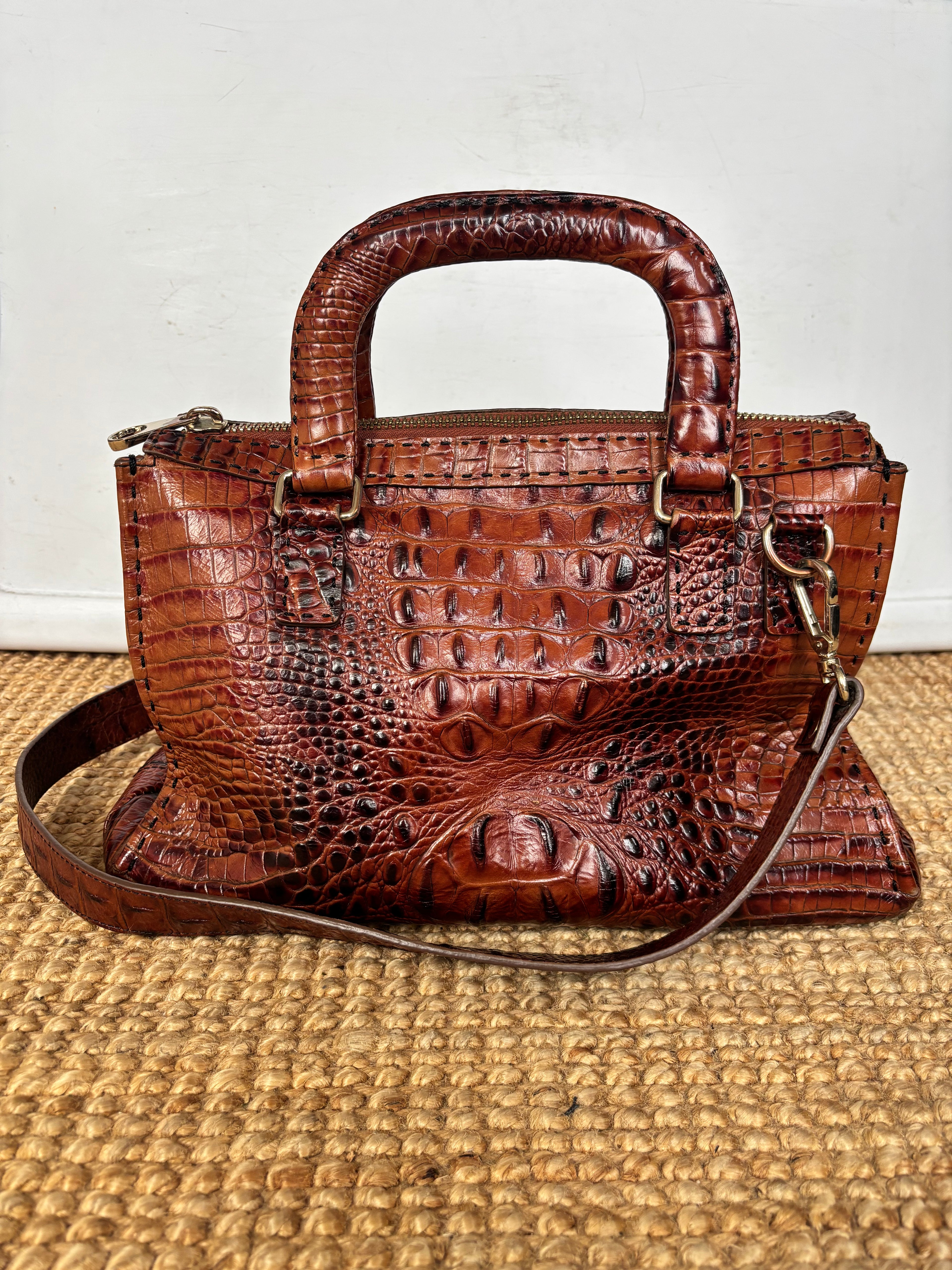 RARE Vintage Ted Baker Brown 100% Leather Crocodile Embossed Bag