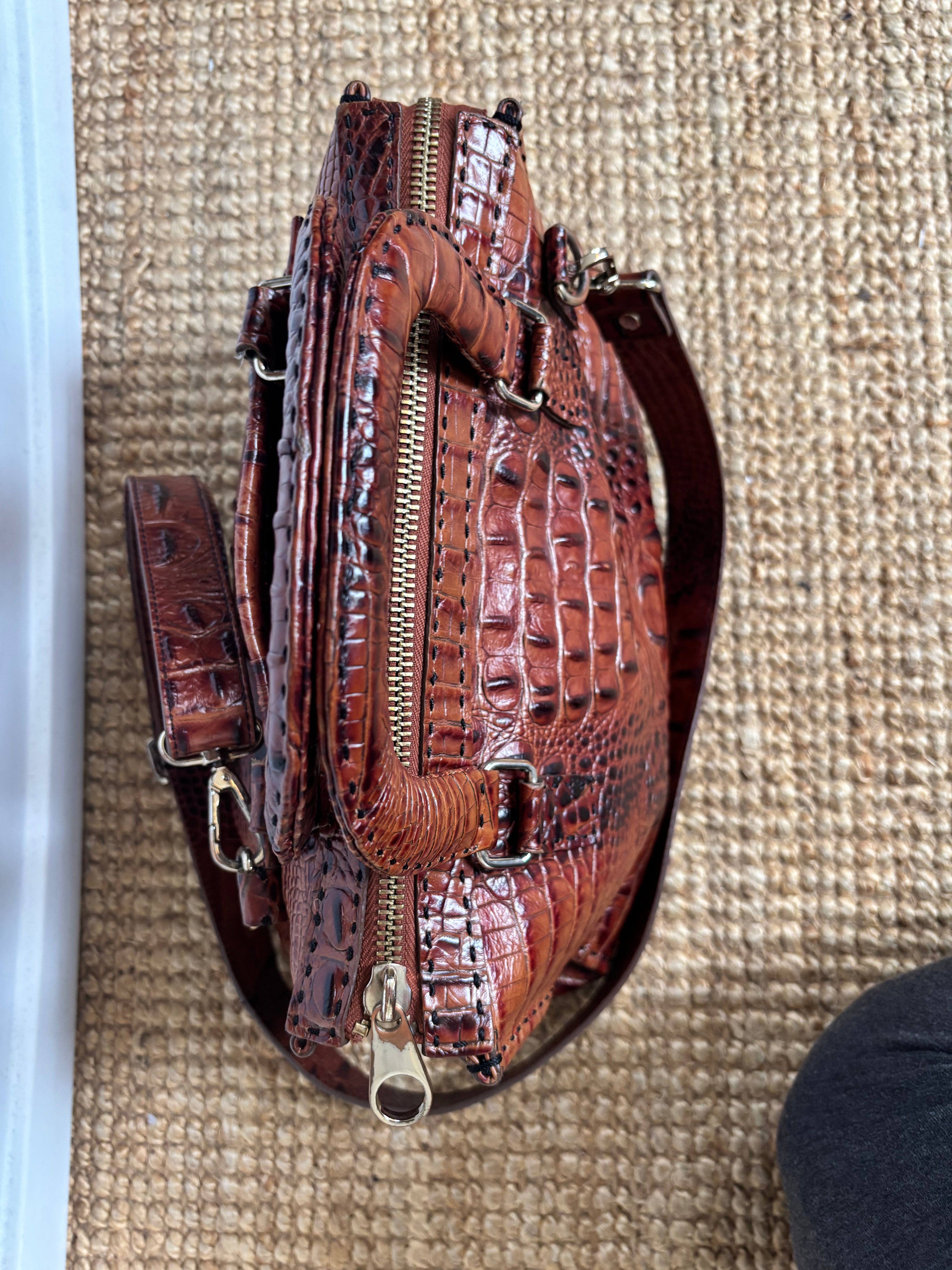 RARE Vintage Ted Baker Brown 100% Leather Crocodile Embossed Bag