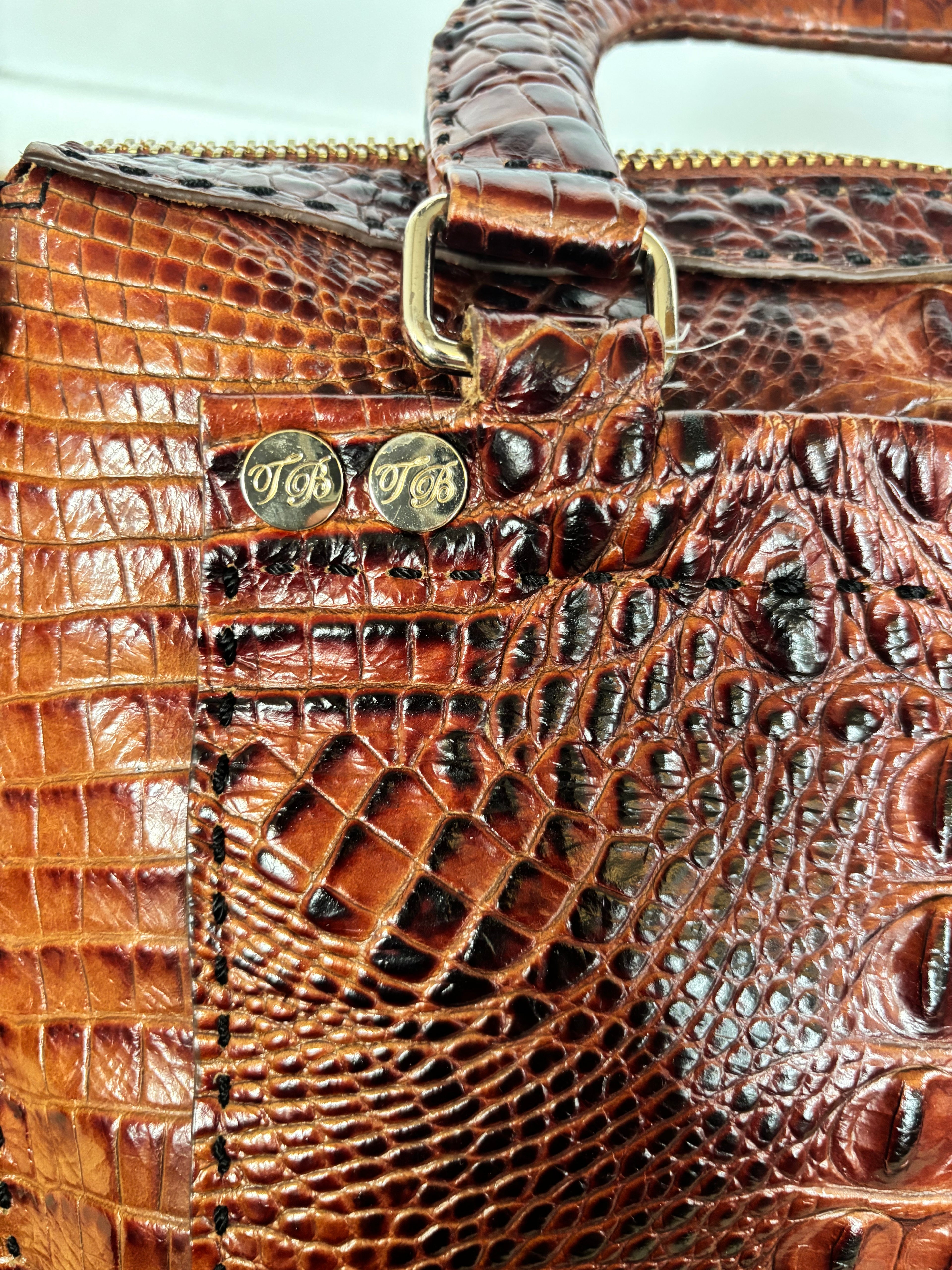 RARE Vintage Ted Baker Brown 100% Leather Crocodile Embossed Bag